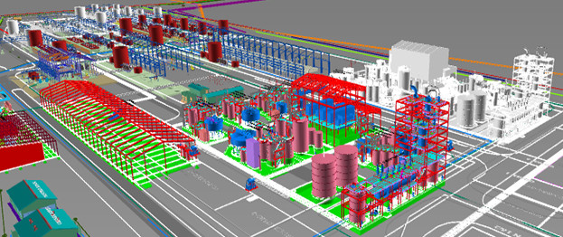 Figure 4: Preliminary three-dimensional design view of the Kahama Hydromet Refinery showing the pressure oxidation (POX) and solvent extraction-electrowinning (SX-EW) areas. Phase 1 is shown in color and Phase 2 is in grey. Note some individual items in buildings omitted for clarity. Source: Lifezone Metals