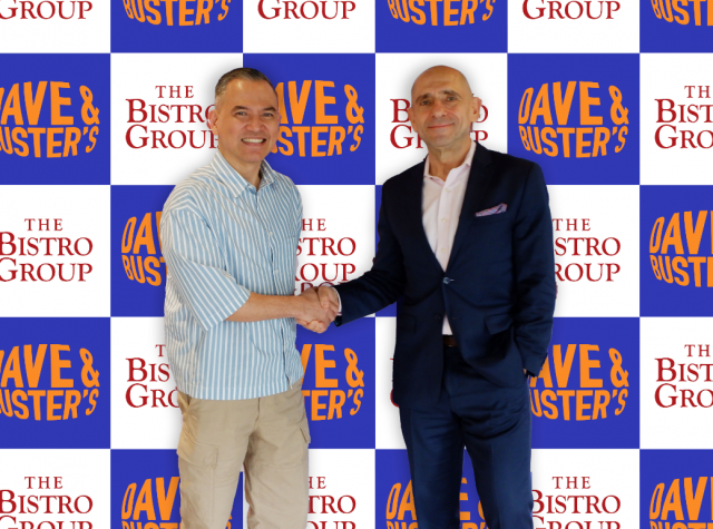 Antonio Bautista, Chief International Development Officer of Dave & Buster’s and Paul Manuud, Presid...