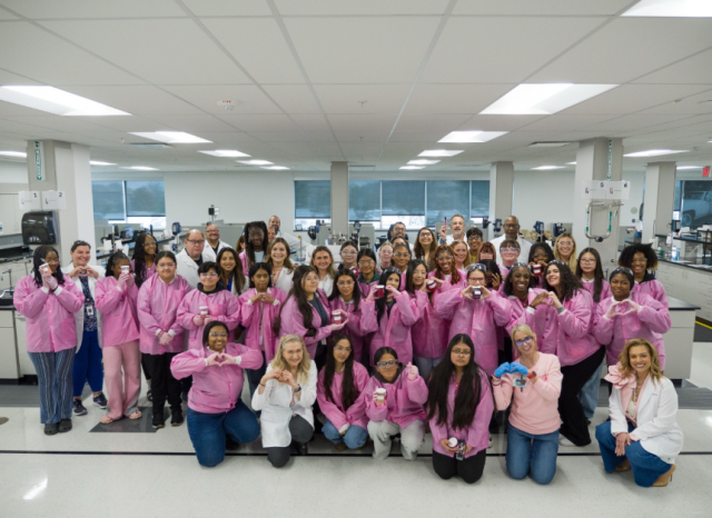 Students from Lewisville High School – Harmon Campus (Texas, U.S.A.) celebrating the International Day of Women and Girls in Science at Mary Kay&#039;s global Richard R. Rogers Manufacturing and Research & Development Center (Photo Credit: Mary Kay Inc.)