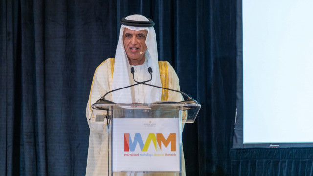 His Highness Sheikh Saud bin Saqr Al Qasimi, UAE Supreme Council Member and Ruler of Ras Al Khaimah, delivering the opening keynote address at the International Workshop on Advanced Materials today (Photo: AETOSWire)