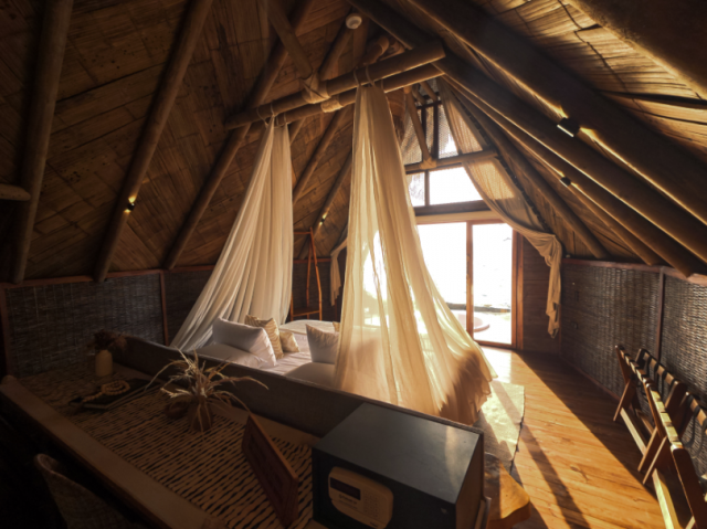 Inside the waterside bungalows at Corona Island