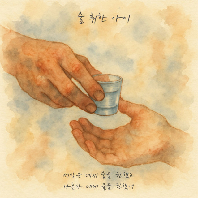 ‘술취한 아이’ 앨범 커버. 세상이 권하는 술을 표현했다