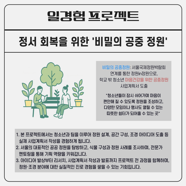 ‘비밀의 공중정원’ 일경험 프로젝트 참여 청년 모집 포스터