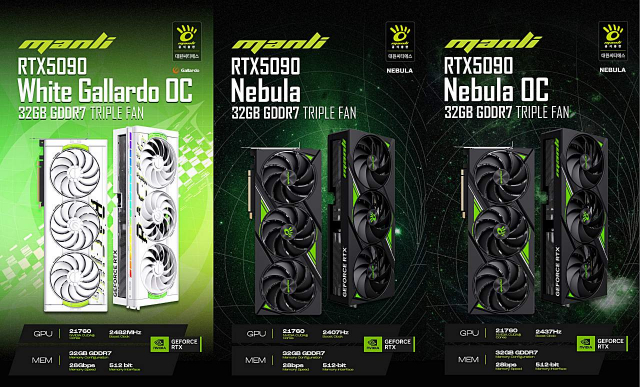 대원씨티에스가 엔비디아 최신 Blackwell 아키텍처 기반의 Manli GeForce RTX 5090 그래픽카드 3종을 출시했다. 라인업은 화이트 감성을 강조한 ‘Manli GeForce RTX 5090 Gallado OC 32GB White’, 게이밍 환경을 겨냥한 ‘Manli GeForce RTX 5090 Nebula 32GB’, 극한 성능에 초점을 둔 ‘Manli GeForce RTX 5090 Nebula OC 32GB’로 나뉜다