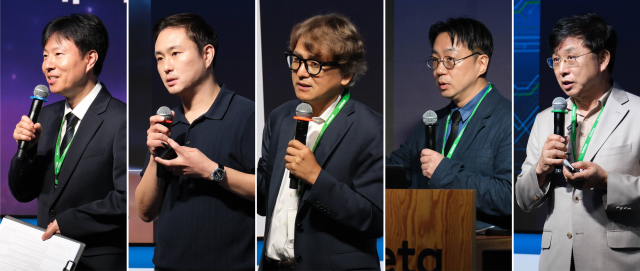 ‘2025 미래교육 심포지엄’ 연사. 왼쪽부터 강민석 강동송파교육지원청 장학사, 이원희 메타코리아 이사, 박형주 전 아주대 총장, 최민근 MBC 감독, 구수환 이태석재단 이사장