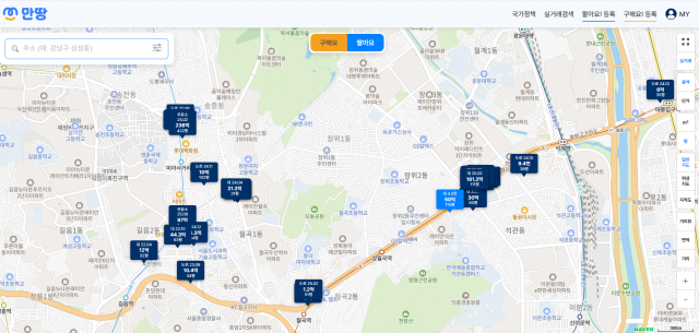 ‘만땅’은 실시간 공공데이터의 실거래 정보를 무료로 제공한다