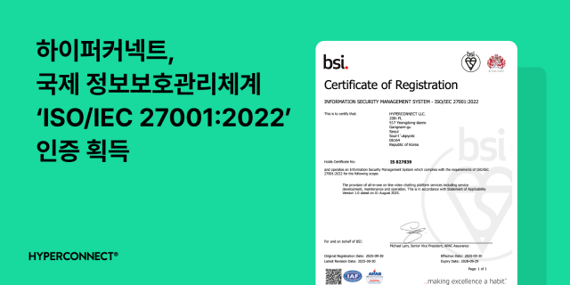 하이퍼커넥트, 국제 정보보호관리체계 ISO/IEC 27001:2022 인증 획득