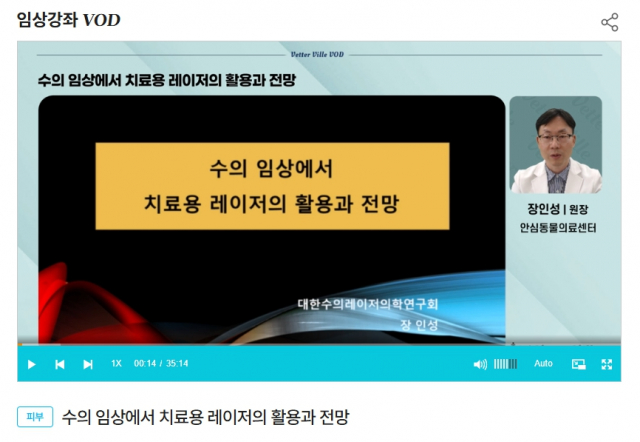 장인성 원장이 처음으로 수의사 대상 레이저 치료의학 강의를 하고 있다