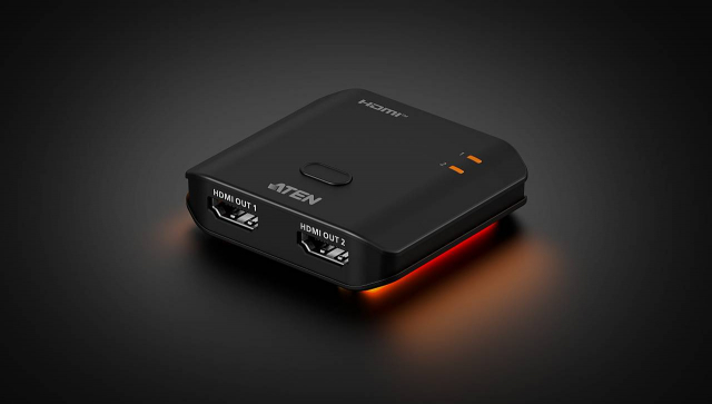 ‘에이텐 VS4812’는 단일 HDMI 소스를 두 개의 디스플레이로 동시에 출력하는 2포트 True 4K HDMI 분배기로, 3840×2160 @60Hz(4:4:4)의 선명한 화질을 제공한다. ‘에이텐 VS5812’는 단일 HDMI 소스를 두 개의 디스플레이로 분배하는 2포트 8K HDMI 분배기다. 사진은 에이텐 VS4812