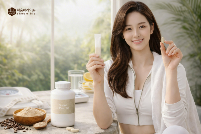 파라다이스 그레인 기반 정제 및 스틱포를 활용한 섭취 장면. 일상 루틴형 건강식품으로의 소비자 활용