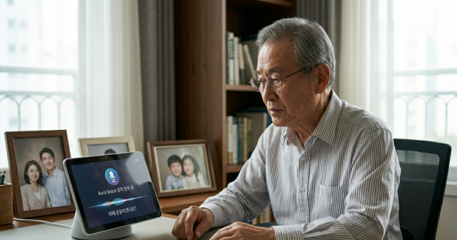 베이직인터내셔널의 ‘아우라 보이스’ 기반 AI 심리 분석 솔루션 구동 장면. 어르신의 대화 속 목소리 데이터를 실시간 분석해 ‘디지털 바이오마커’를 추출한다