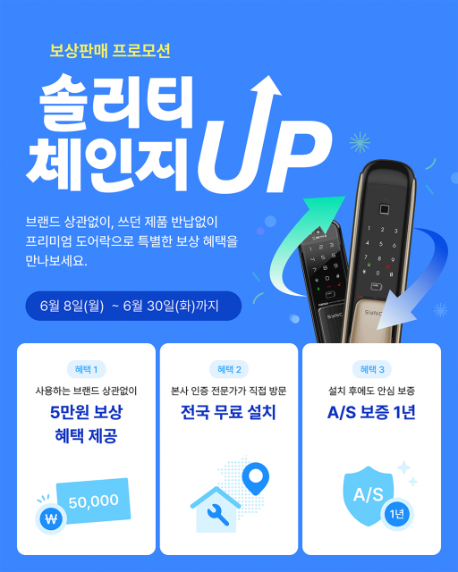 디지털 도어락 전문 기업 솔리티가 상시 보상판매 프로그램 ‘솔리티 체인지UP’을 공식 론칭한다
