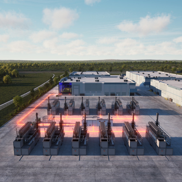 A rendering of modular data center infrastructure with co-located, behind-the-meter generation.