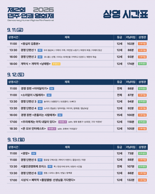 영화제 상영시간표
