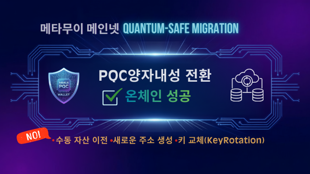 PQC 양자내성 전환. 온체인 성공. 수동자산 이전, 새로운 주소생성, 키교체 없이 전환