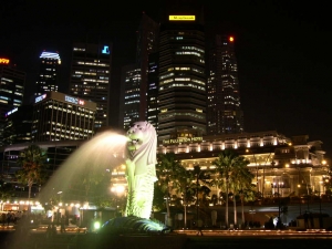 싱가포르의 상징 머라이언의 야경