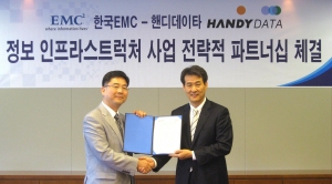 한국EMC(대표 김경진)가 솔루션 서비스 업체 핸디데이타(대표 최승일)와 정보 인프라스트럭