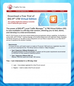 F5 BIG-IP LTM VE 무료 테스트 버전 웹 페이지