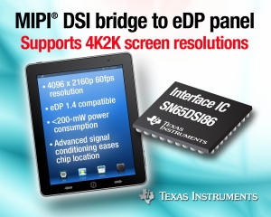 TI 코리아는 그래픽 프로세서와 임베디드 디스플레이포트(eDP) 패널 간에 MIPI® DS