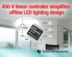 TI(대표이사 켄트 전)는 고전압 LED 스트링의 전류 레귤레이션을 간소화하는 450V 선