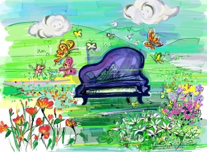 음악을 그리는 모지선 화가가 그린 ‘꽃밭에서’ 작품