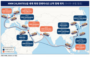 24K 세계 최대 컨테이너선 12척 현재 위치