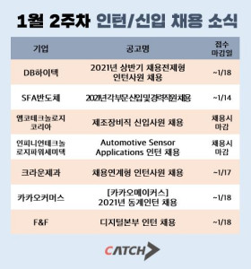 1월 2주차 캐치에 올라운 주요 인턴/신입 채용 소식