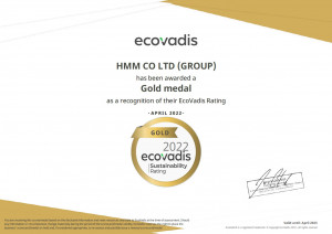HMM이 에코바디스(EcoVadis) 글로벌 평가기관에서 골드(Gold) 등급을 획득했다