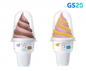 왼쪽부터 GS25에서 선보인 노티드소프트콘딸기초코와 노티드소프트콘딸기바나나