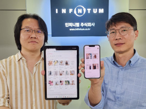 왼쪽부터 김태수 CPO, 윤효상 CEO가 Shop GPT AI 앱과 웹 서비스를 소개하고 