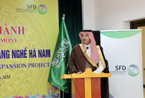 CEO of the SFD, H.E Sultan Al-Marshad, delivers a speech at the inauguration of the Ha Nam Vocationa