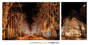 2022년 진행된 ‘마루노우치 일루미네이션’의 거리 풍경. 샴페인 골드 색의 빛으로 거리를