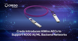 “400G AI/ML backend networks have proliferated in the past year and have migrated 112G/lane connectivity to Network Interface Cards (NICs) ahead of many customers’ networking plans,” said Don Barnetson, Vice President of Product at Credo. “Credo’s innovative HiWire AECs can help bridge this gap with in-cable speed shifting to enable use of legacy 12.8T TORs and Y cable configurations for 25 and 51Tb TORs.” (Graphic: Business Wire)