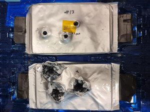 피탄충격시험(Ballistic Impact Test) 후 LTO 배터리 시료