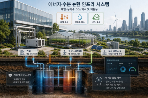 삼십칠점오(37.5)가 출원한 폐열·응축수·CO₂ 회수 기반 에너지·수분 순환 인프라 시스템 개념도