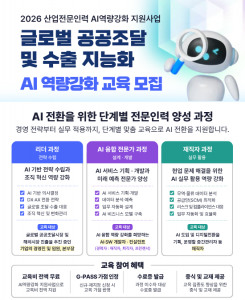 정부조달수출진흥협회 ‘AI 기반 글로벌 공공조달 및 수출 지능화’ 국비 교육과정 포스터